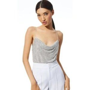 Alice + Olivia Harmon Silver Crystal Chainmail Slip Cami Tank Top size L